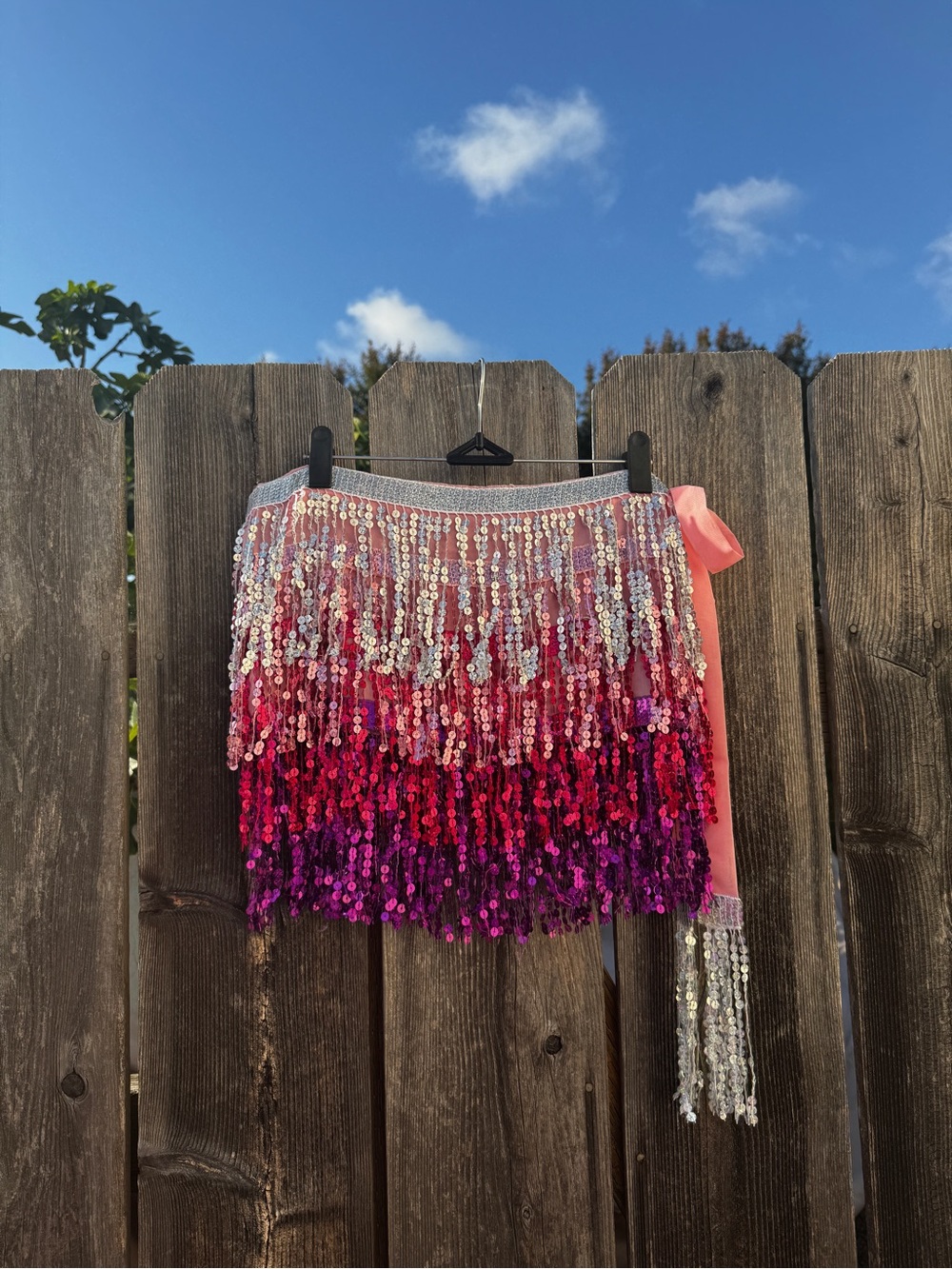 Sequin Fringe Wrap Mini Skirt - Pink Ombre Party